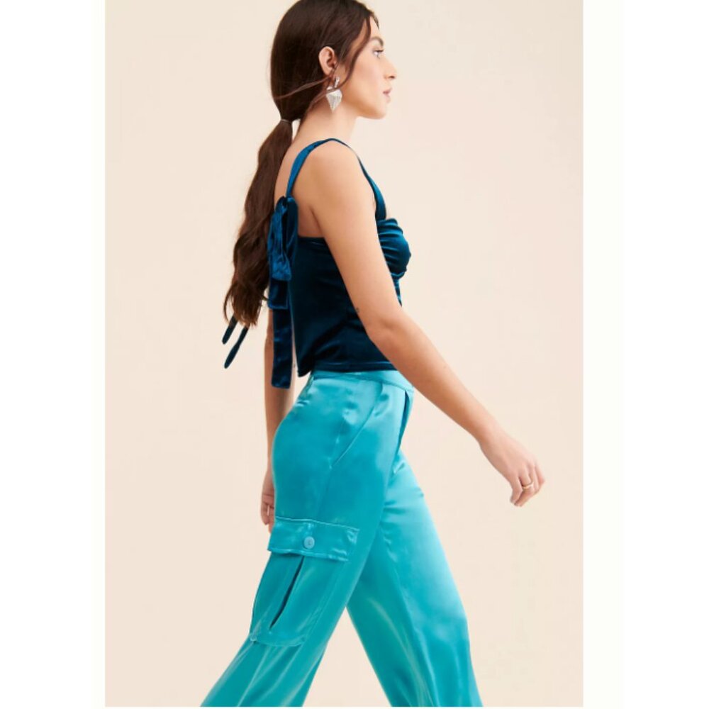 Anthropologie Corey Lynn Calter Satin Cargo Wide Leg Pants Aqua 3X - Picture 2 of 2